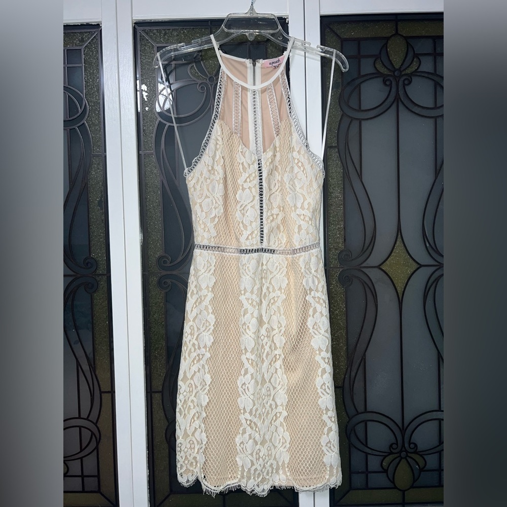 Laced dress , beige and white , size small